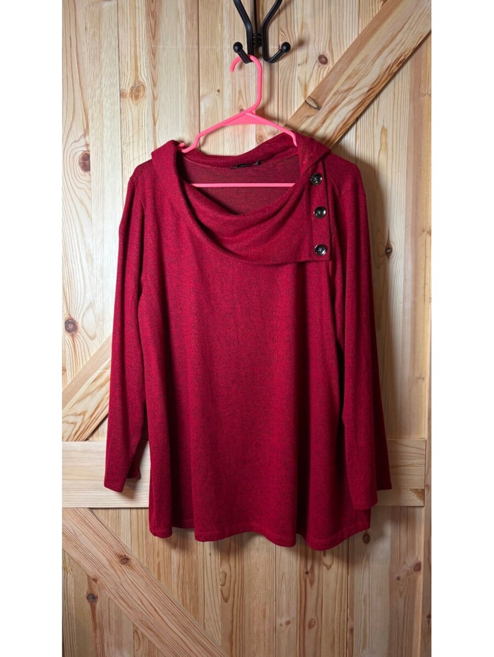 N Touch Red Long Sleeve Button Accent Asymmetrical Top XL